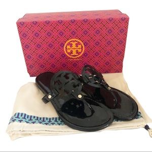 Tory Burch Miller Sandal Black Patent Calf Leather